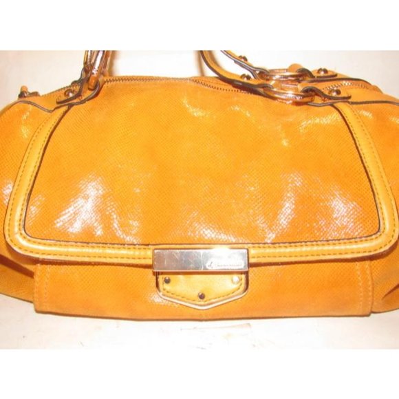 B Makowsky 2-Way Orange Textured And Smooth Leather Satchel Purse - Picture 8 of 12